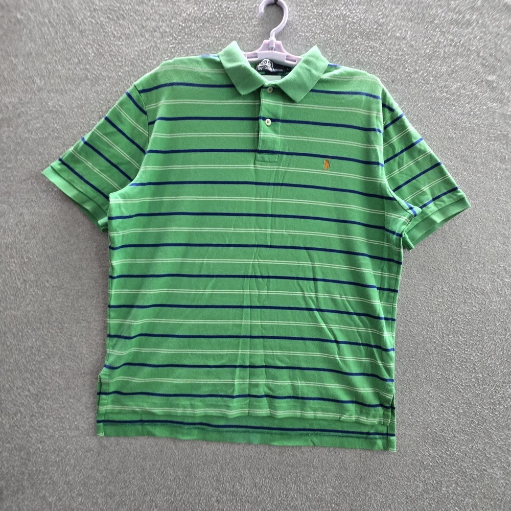 VINTAGE Polo By Ralph Lauren Men Polo L Green Embroidered Striped Pony Logo